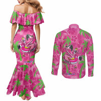 Aloha Hawaii Christmas Couples Matching Mermaid Dress and Long Sleeve Button Shirt Mele Kalikimaka Chill Flamingo Palaka Quilt Motifs LT14 - Polynesian Pride