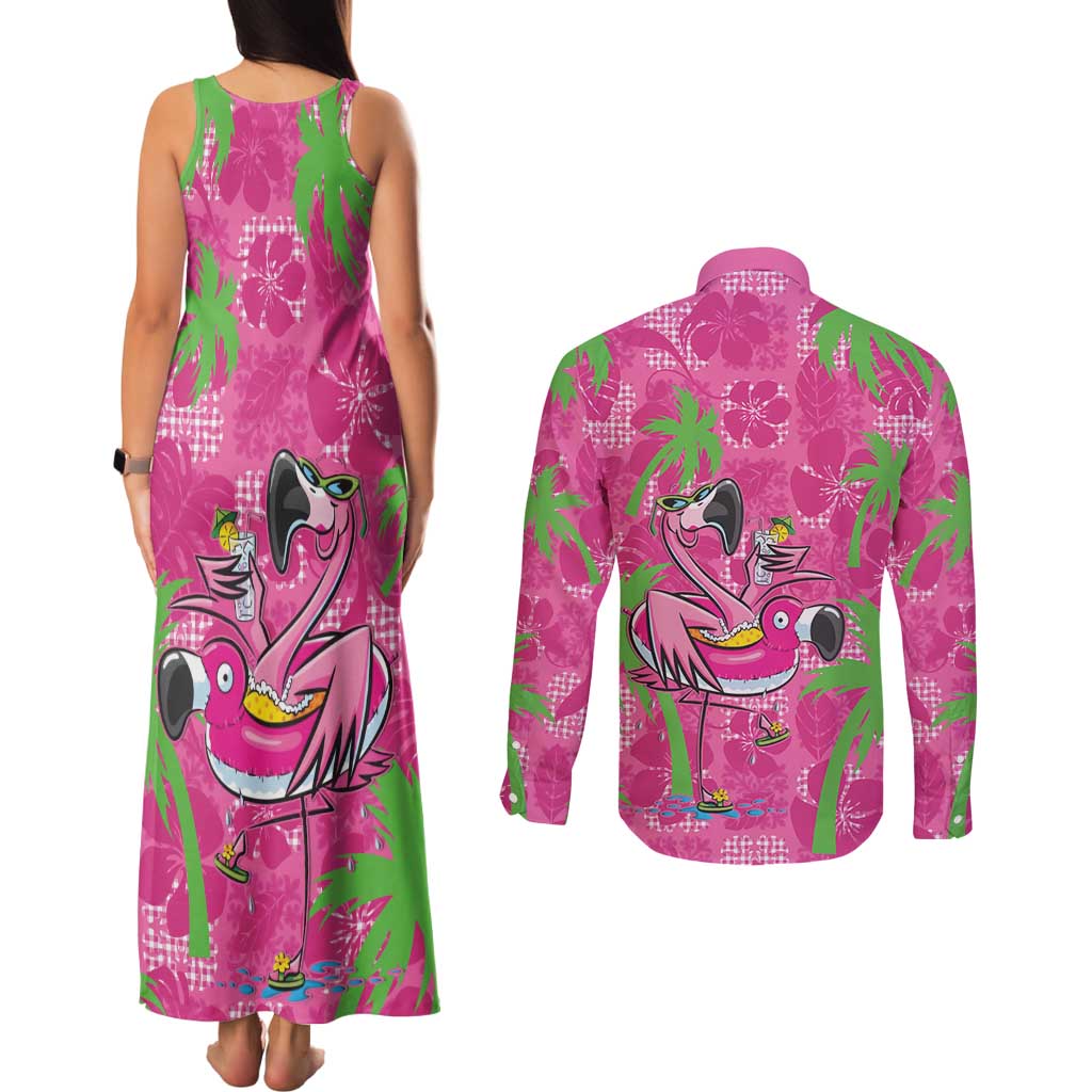 Aloha Hawaii Christmas Couples Matching Tank Maxi Dress and Long Sleeve Button Shirt Mele Kalikimaka Chill Flamingo Palaka Quilt Motifs LT14 - Polynesian Pride