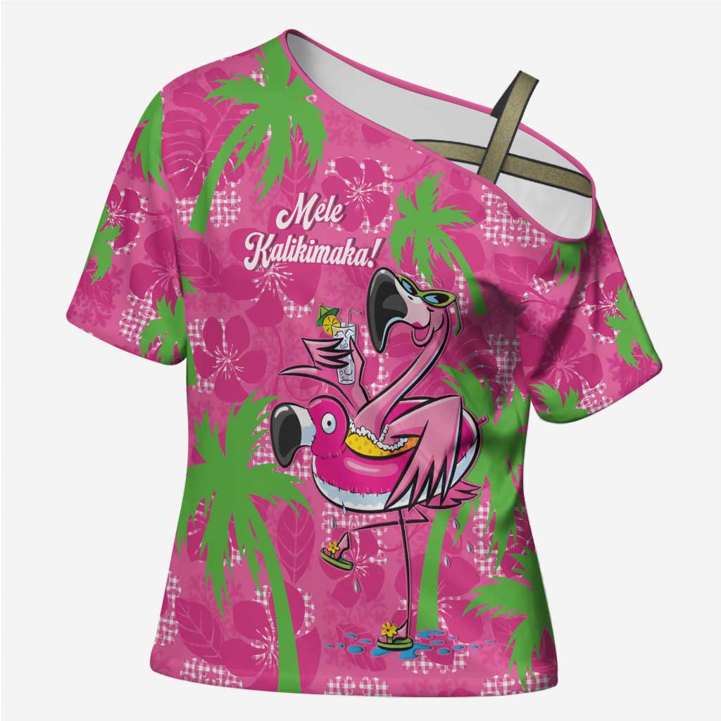 Aloha Hawaii Christmas Cross Shoulder Shirt Mele Kalikimaka Chill Flamingo Palaka Quilt Motifs LT14 Female Pink - Polynesian Pride