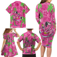 Aloha Hawaii Christmas Family Matching Long Sleeve Bodycon Dress and Hawaiian Shirt Mele Kalikimaka Chill Flamingo Palaka Quilt Motifs LT14 - Polynesian Pride