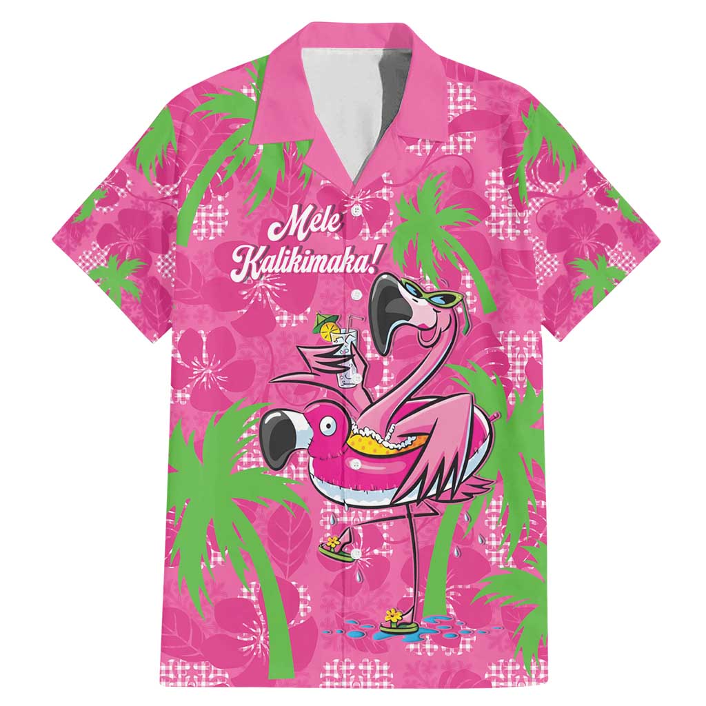 Aloha Hawaii Christmas Family Matching Mermaid Dress and Hawaiian Shirt Mele Kalikimaka Chill Flamingo Palaka Quilt Motifs LT14 Dad's Shirt - Short Sleeve Pink - Polynesian Pride