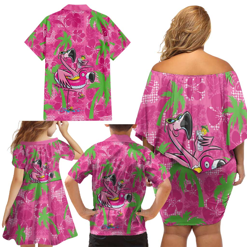 Aloha Hawaii Christmas Family Matching Off Shoulder Short Dress and Hawaiian Shirt Mele Kalikimaka Chill Flamingo Palaka Quilt Motifs LT14 - Polynesian Pride