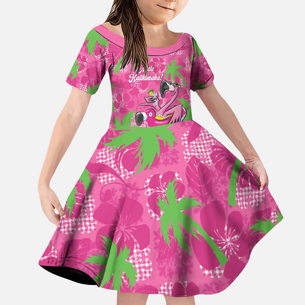 Aloha Hawaii Christmas Family Matching Puletasi and Hawaiian Shirt Mele Kalikimaka Chill Flamingo Palaka Quilt Motifs LT14 Daughter's Dress Pink - Polynesian Pride