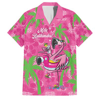 Aloha Hawaii Christmas Family Matching Short Sleeve Bodycon Dress and Hawaiian Shirt Mele Kalikimaka Chill Flamingo Palaka Quilt Motifs LT14 Dad's Shirt - Short Sleeve Pink - Polynesian Pride
