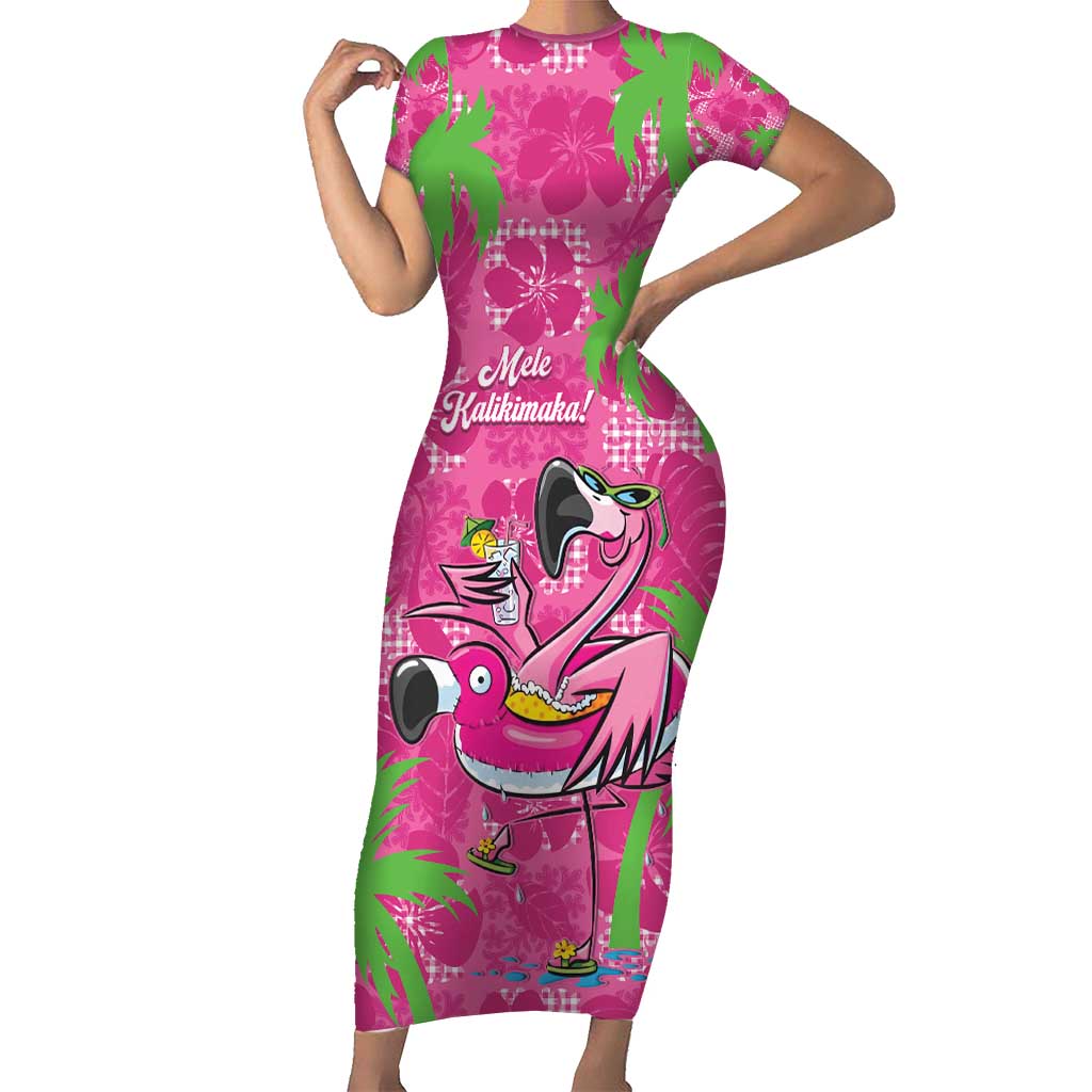 Aloha Hawaii Christmas Family Matching Short Sleeve Bodycon Dress and Hawaiian Shirt Mele Kalikimaka Chill Flamingo Palaka Quilt Motifs LT14 Mom's Dress Pink - Polynesian Pride