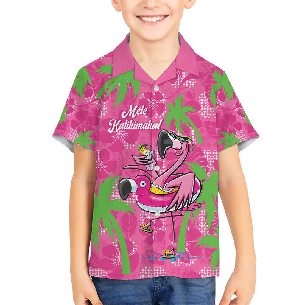 Aloha Hawaii Christmas Family Matching Summer Maxi Dress and Hawaiian Shirt Mele Kalikimaka Chill Flamingo Palaka Quilt Motifs LT14 Son's Shirt Pink - Polynesian Pride