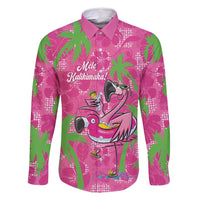 Aloha Hawaii Christmas Family Matching Tank Maxi Dress and Hawaiian Shirt Mele Kalikimaka Chill Flamingo Palaka Quilt Motifs LT14 Dad's Shirt - Long Sleeve Pink - Polynesian Pride