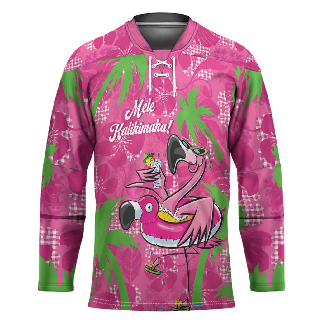 Aloha Hawaii Christmas Hockey Jersey Mele Kalikimaka Chill Flamingo Palaka Quilt Motifs - Polynesian Pride