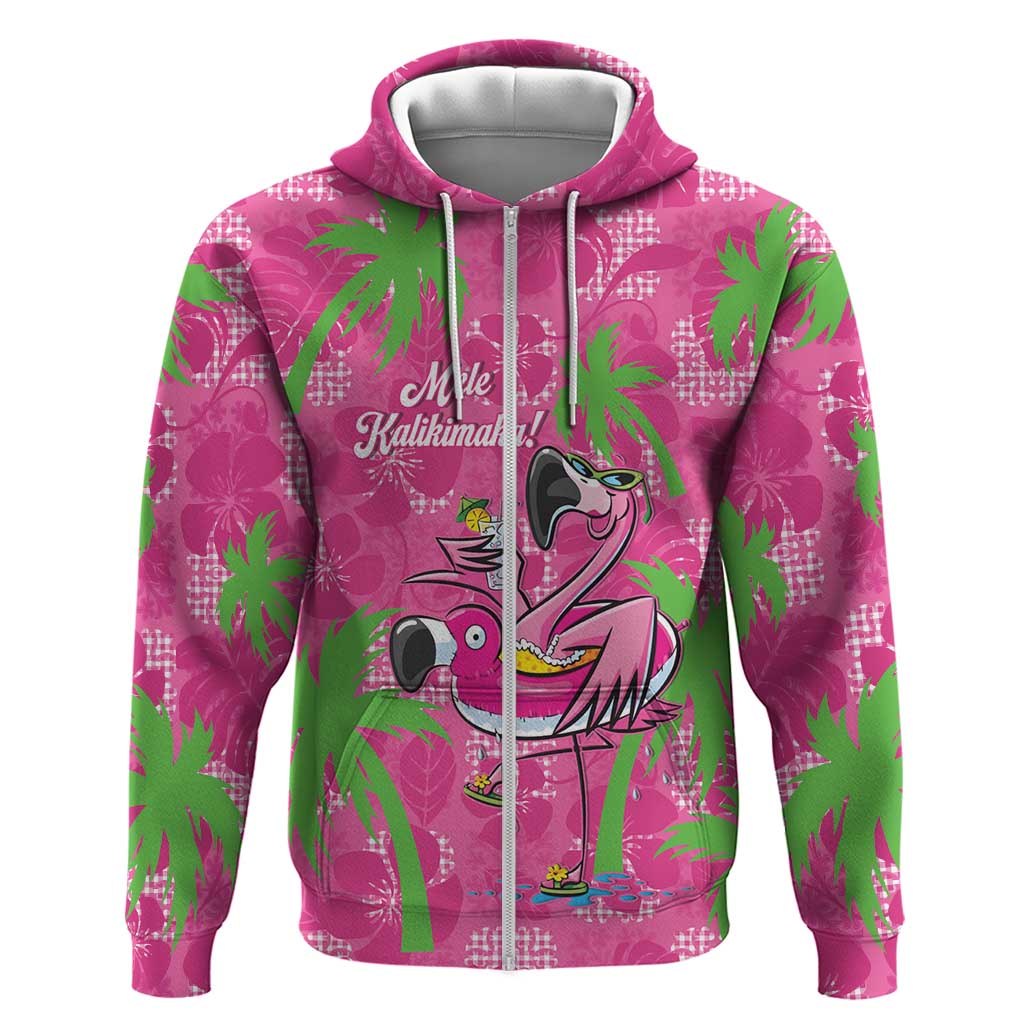 Aloha Hawaii Christmas Hoodie Mele Kalikimaka Chill Flamingo Palaka Quilt Motifs LT14 Zip Hoodie Pink - Polynesian Pride
