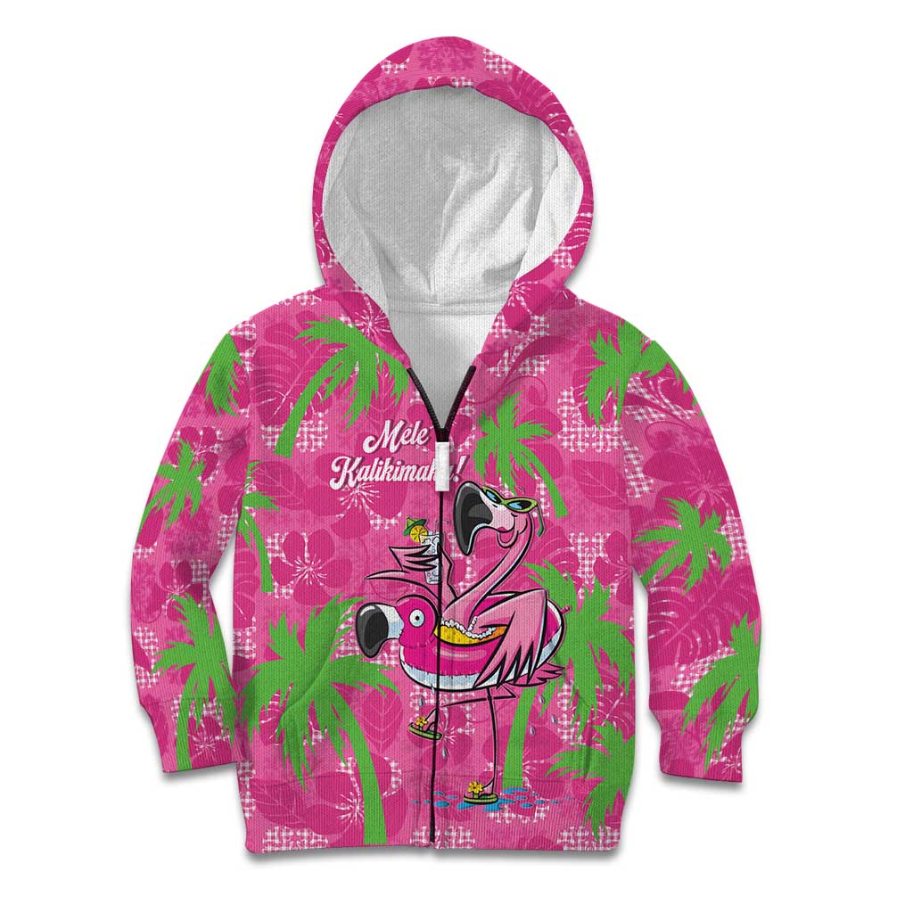 Aloha Hawaii Christmas Kid Hoodie Mele Kalikimaka Chill Flamingo Palaka Quilt Motifs LT14 Zip Hoodie Pink - Polynesian Pride