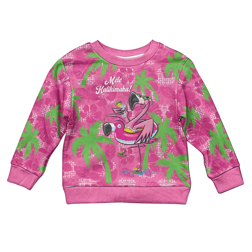Aloha Hawaii Christmas Kid Ugly Christmas Sweater Mele Kalikimaka Chill Flamingo Palaka Quilt Motifs LT14 Kid Pink - Polynesian Pride