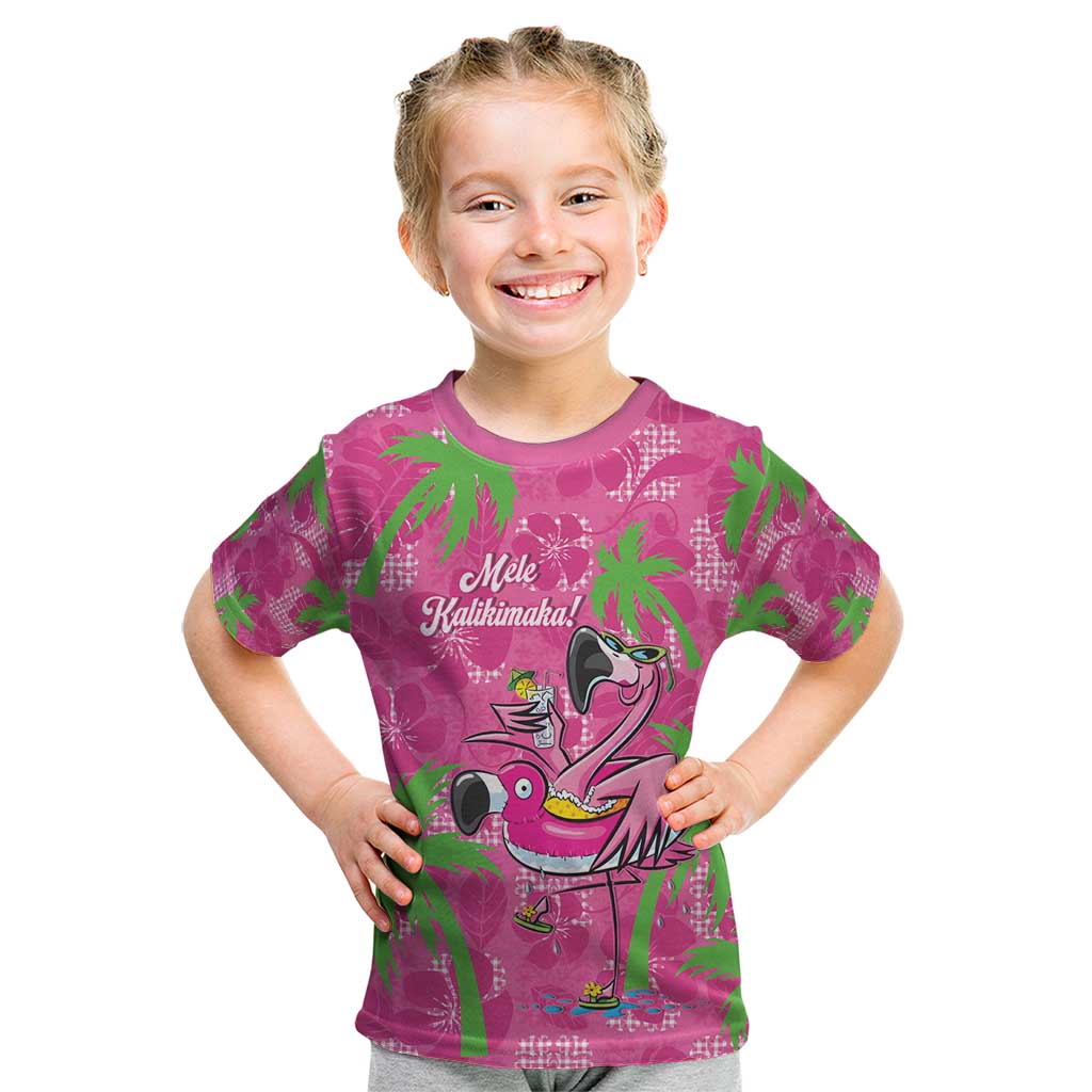 Aloha Hawaii Christmas Kid T Shirt Mele Kalikimaka Chill Flamingo Palaka Quilt Motifs LT14 Pink - Polynesian Pride