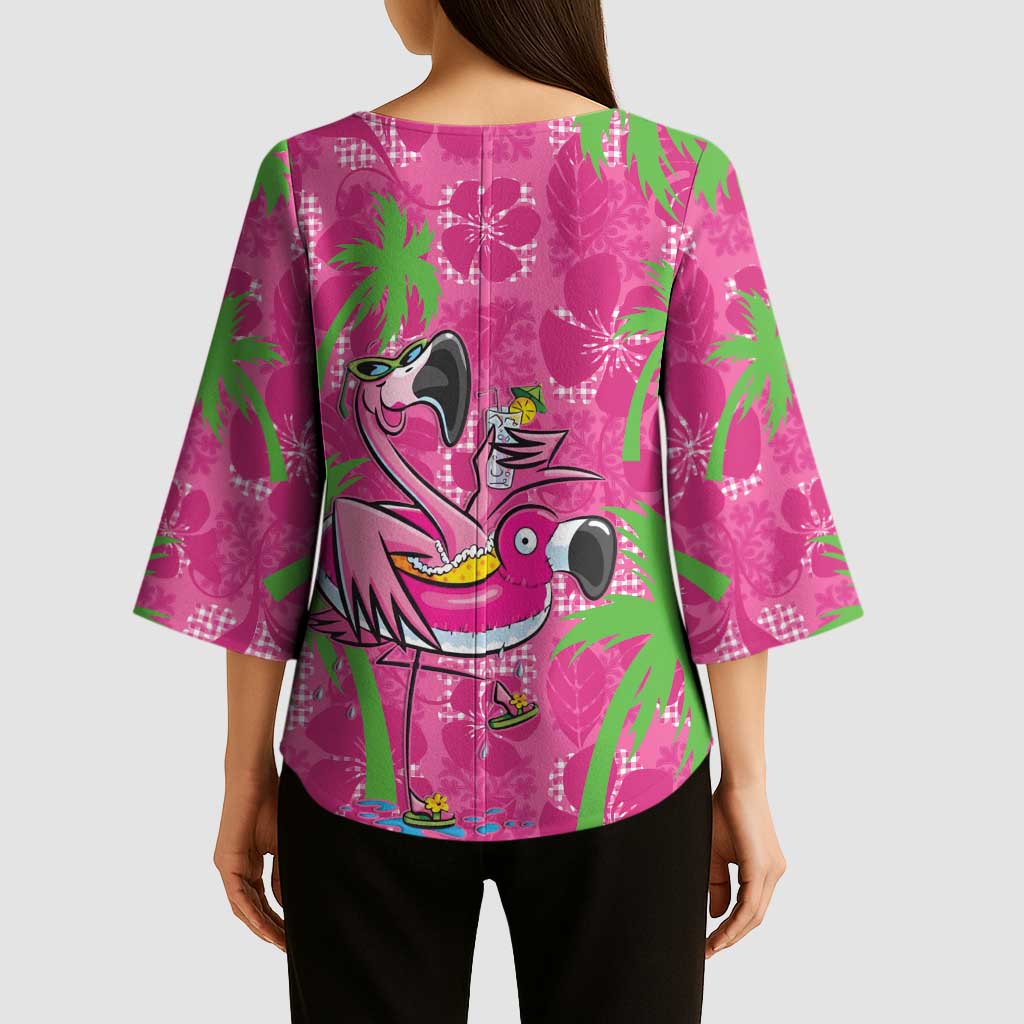 Aloha Hawaii Christmas Kimono Sleeve Blouse Mele Kalikimaka Chill Flamingo Palaka Quilt Motifs LT14 - Polynesian Pride