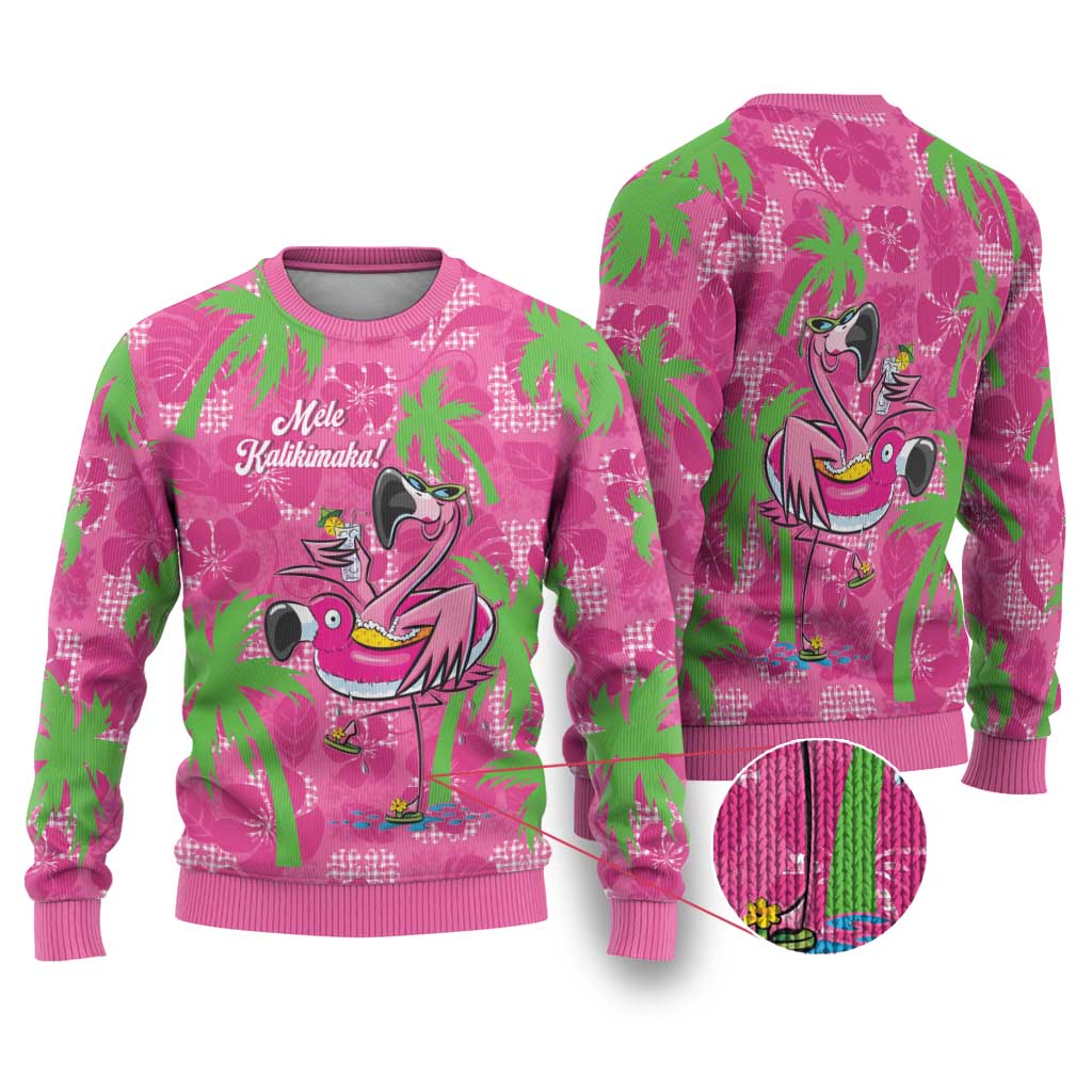 Aloha Hawaii Christmas Ugly Christmas Sweater Mele Kalikimaka Chill Flamingo Palaka Quilt Motifs LT14 Pink - Polynesian Pride