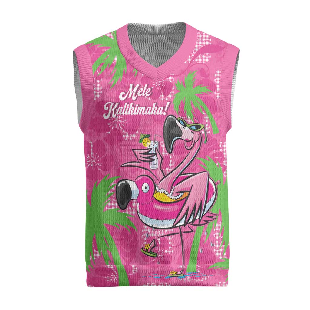 Aloha Hawaii Christmas Knitted V-Neck Vest Mele Kalikimaka Chill Flamingo Palaka Quilt Motifs LT14 Pink - Polynesian Pride