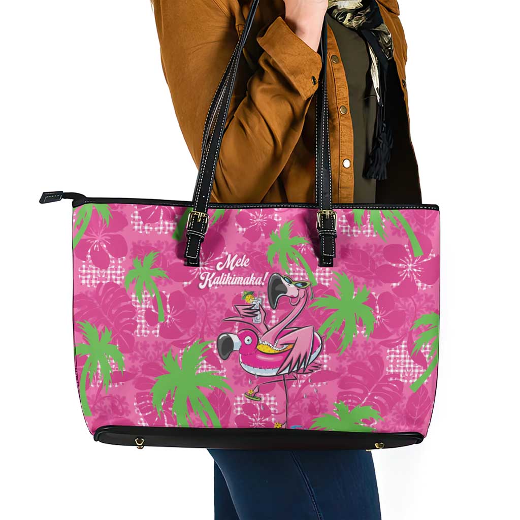 Aloha Hawaii Christmas Leather Tote Bag Mele Kalikimaka Chill Flamingo Palaka Quilt Motifs LT14 - Polynesian Pride
