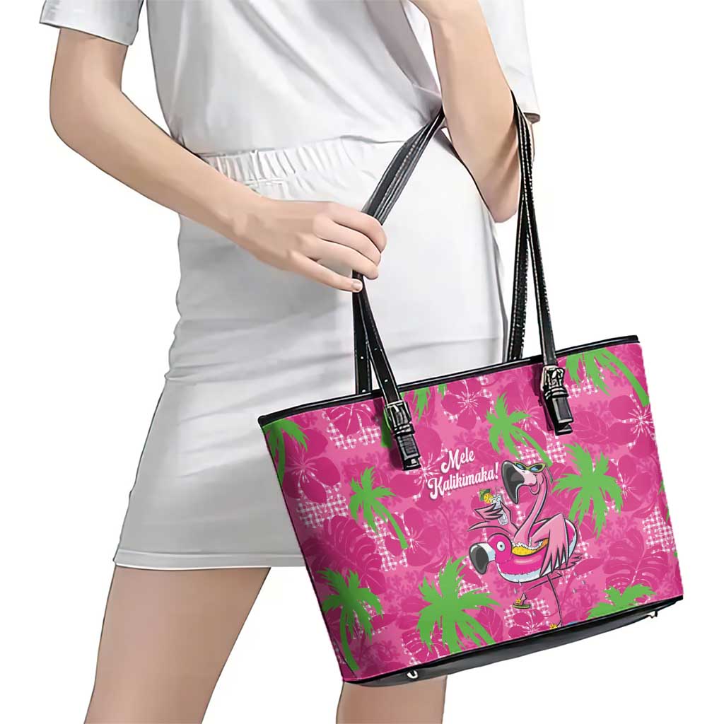 Aloha Hawaii Christmas Leather Tote Bag Mele Kalikimaka Chill Flamingo Palaka Quilt Motifs LT14 - Polynesian Pride