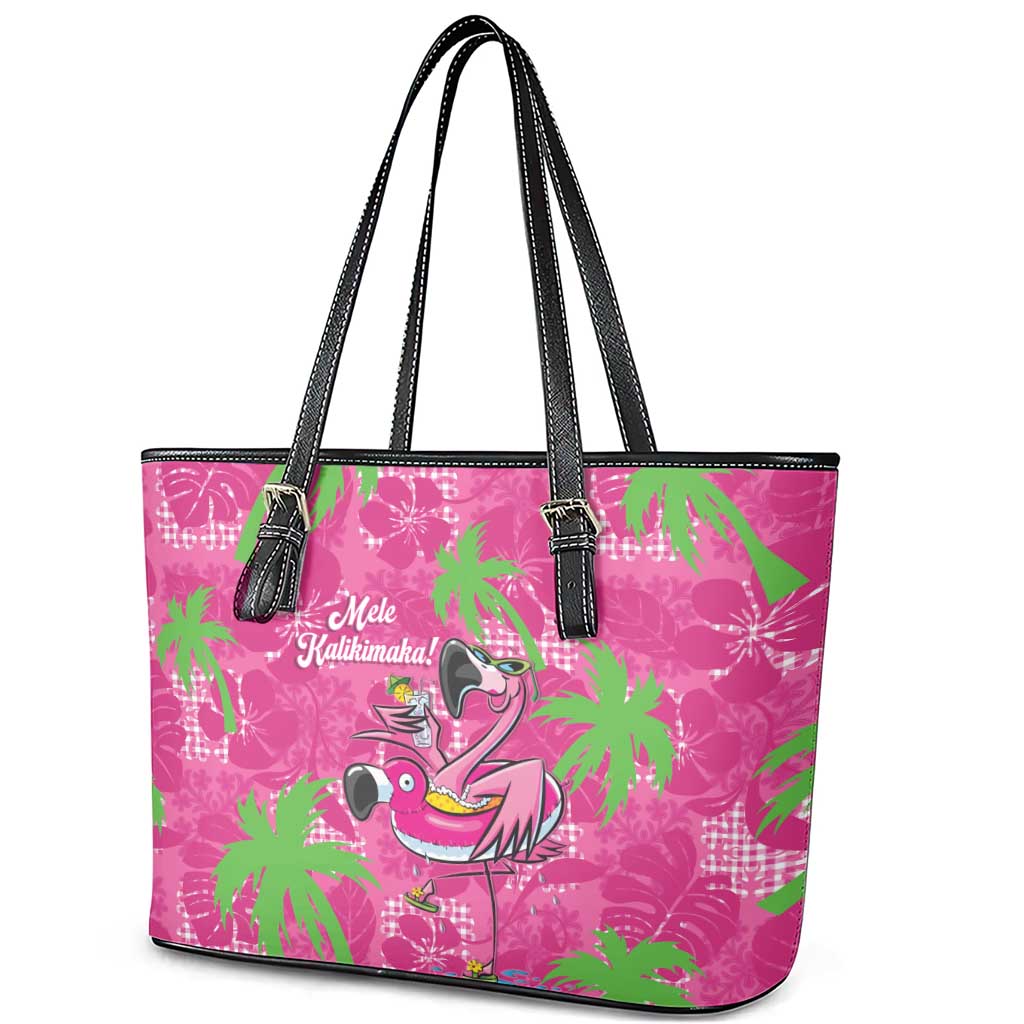 Aloha Hawaii Christmas Leather Tote Bag Mele Kalikimaka Chill Flamingo Palaka Quilt Motifs LT14 - Polynesian Pride