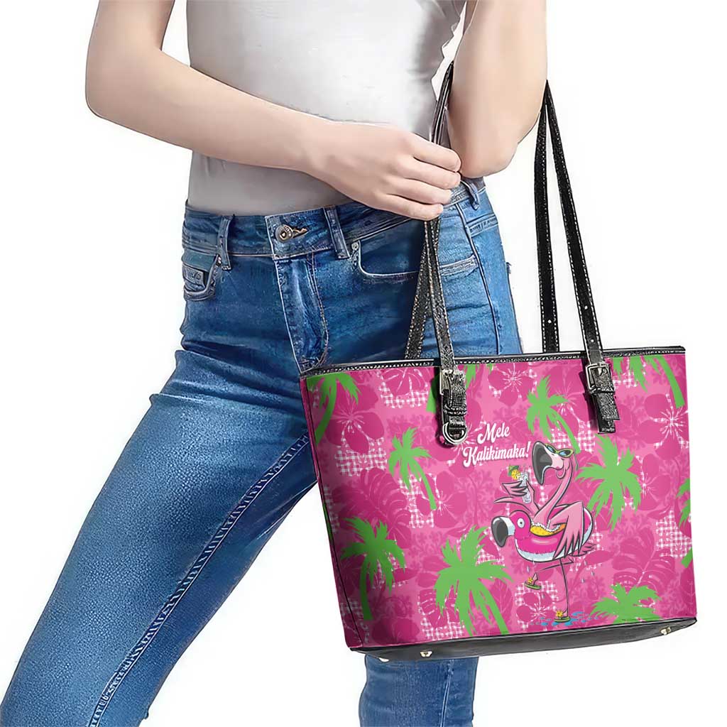 Aloha Hawaii Christmas Leather Tote Bag Mele Kalikimaka Chill Flamingo Palaka Quilt Motifs LT14 - Polynesian Pride
