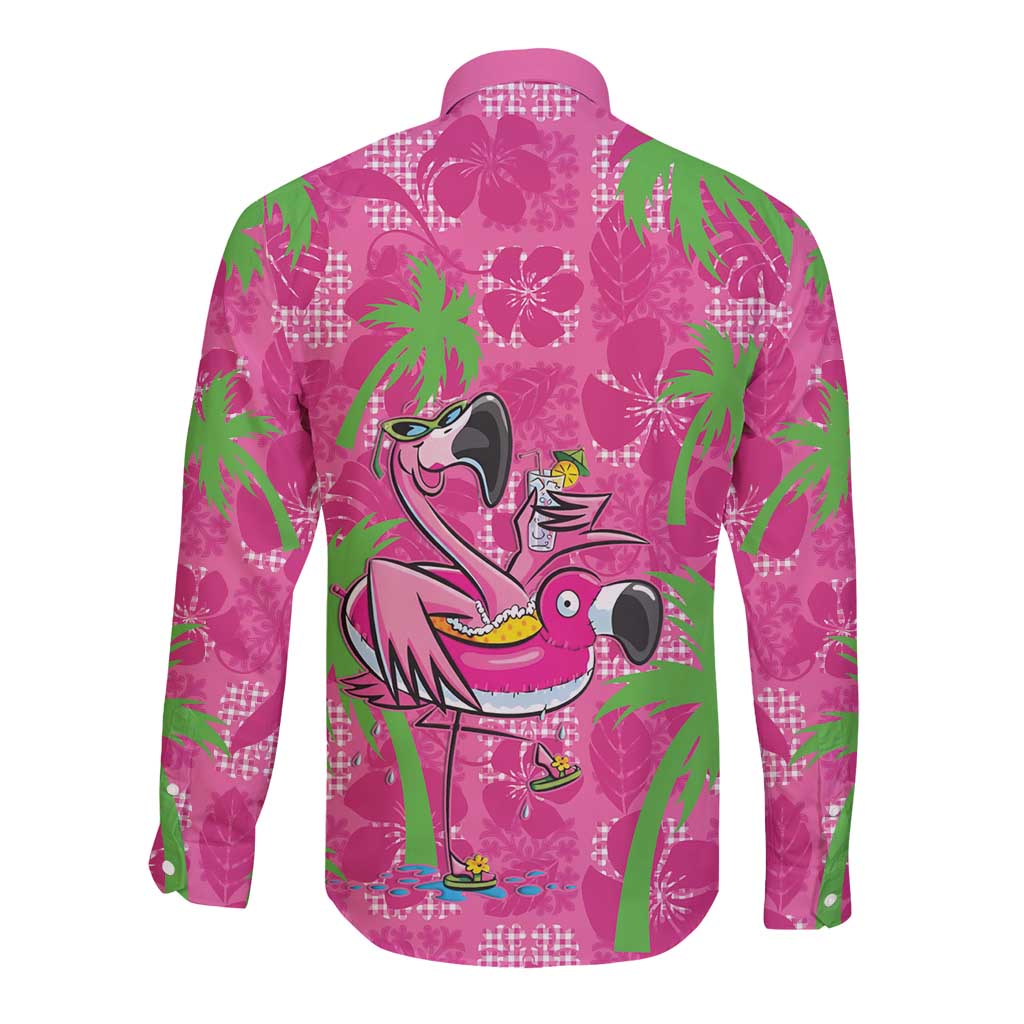 Aloha Hawaii Christmas Long Sleeve Button Shirt Mele Kalikimaka Chill Flamingo Palaka Quilt Motifs LT14 - Polynesian Pride