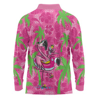 Aloha Hawaii Christmas Long Sleeve Polo Shirt Mele Kalikimaka Chill Flamingo Palaka Quilt Motifs LT14 - Polynesian Pride