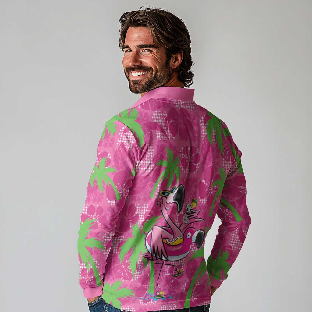 Aloha Hawaii Christmas Long Sleeve Polo Shirt Mele Kalikimaka Chill Flamingo Palaka Quilt Motifs LT14 - Polynesian Pride