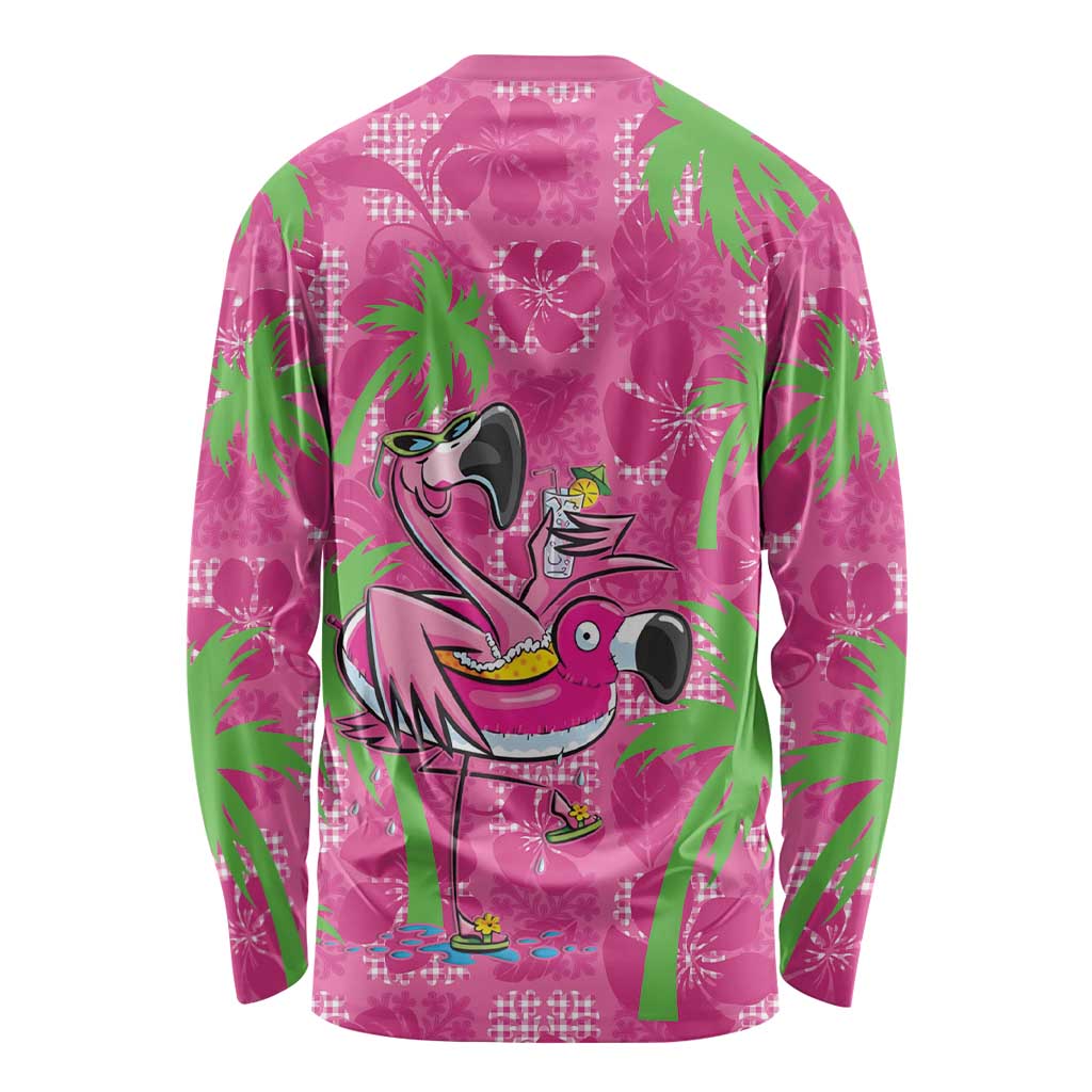 Aloha Hawaii Christmas Long Sleeve Shirt Mele Kalikimaka Chill Flamingo Palaka Quilt Motifs LT14 - Polynesian Pride