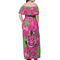 Aloha Hawaii Christmas Off Shoulder Maxi Dress Mele Kalikimaka Chill Flamingo Palaka Quilt Motifs LT14 - Polynesian Pride