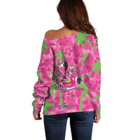 Aloha Hawaii Christmas Off Shoulder Sweater Mele Kalikimaka Chill Flamingo Palaka Quilt Motifs LT14 - Polynesian Pride