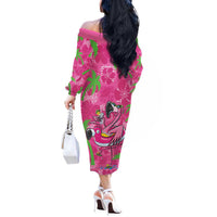 Aloha Hawaii Christmas Off The Shoulder Long Sleeve Dress Mele Kalikimaka Chill Flamingo Palaka Quilt Motifs LT14 - Polynesian Pride
