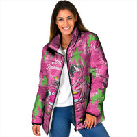 Aloha Hawaii Christmas Padded Jacket Mele Kalikimaka Chill Flamingo Palaka Quilt Motifs LT14 Women Pink - Polynesian Pride