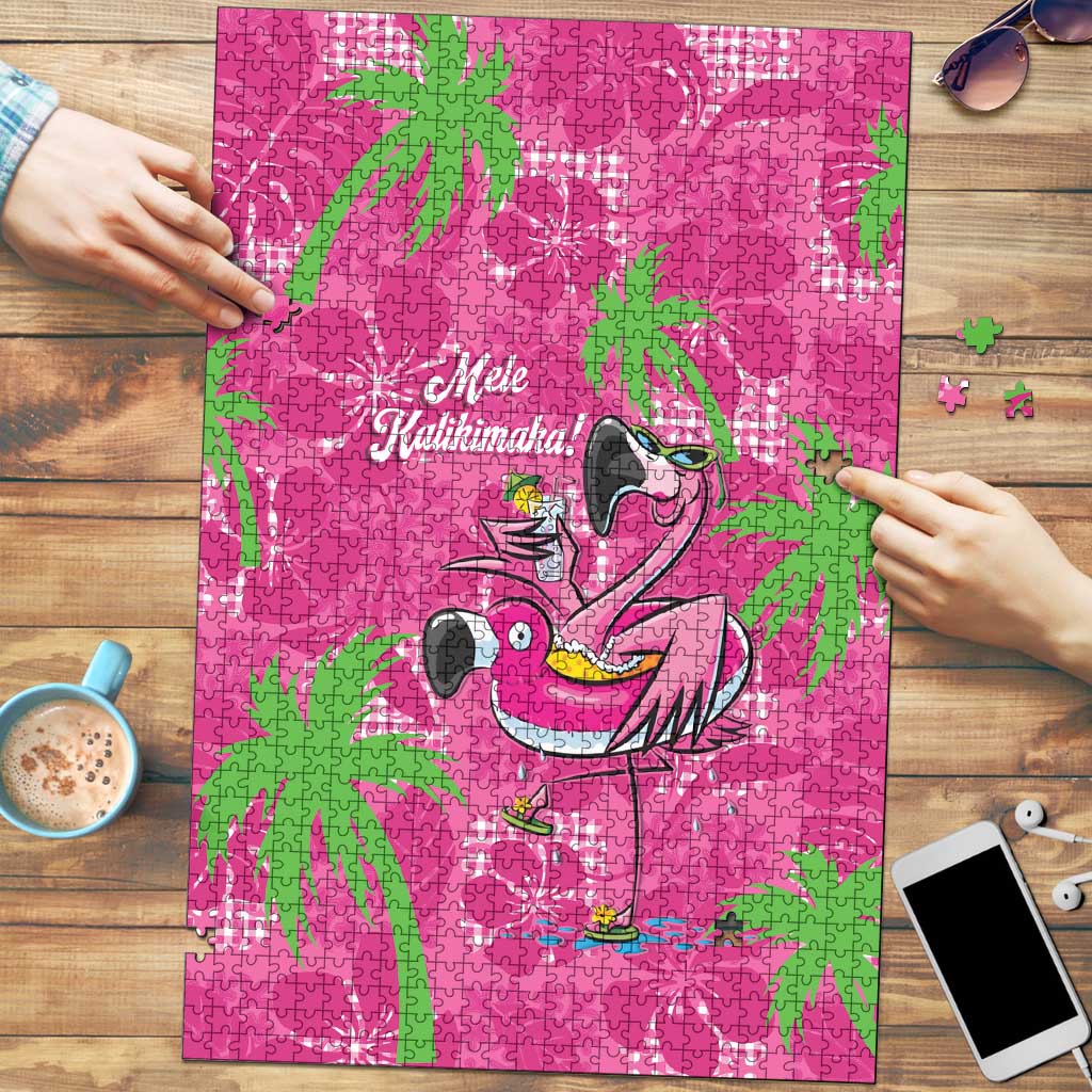 Aloha Hawaii Christmas Puzzle Mele Kalikimaka Chill Flamingo Palaka Quilt Motifs LT14 Pink - Polynesian Pride