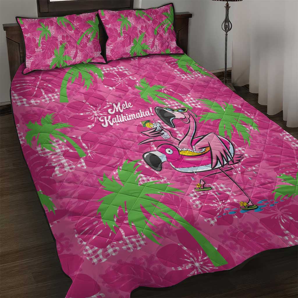 Aloha Hawaii Christmas Quilt Bed Set Mele Kalikimaka Chill Flamingo Palaka Quilt Motifs LT14 Pink - Polynesian Pride