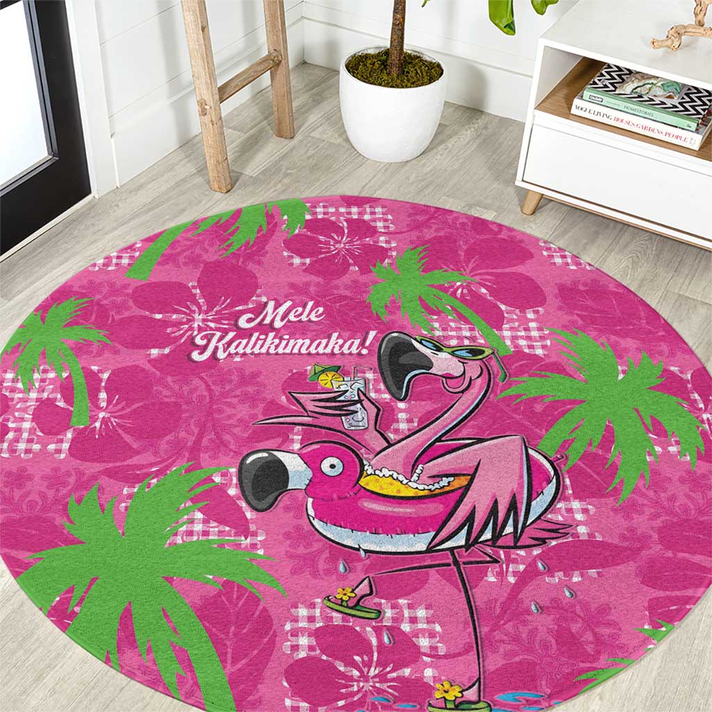 Aloha Hawaii Christmas Round Carpet Mele Kalikimaka Chill Flamingo Palaka Quilt Motifs LT14 Pink - Polynesian Pride