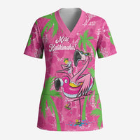 Aloha Hawaii Christmas Scrub Top Mele Kalikimaka Chill Flamingo Palaka Quilt Motifs LT14 Adult Pink - Polynesian Pride