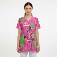 Aloha Hawaii Christmas Scrub Top Mele Kalikimaka Chill Flamingo Palaka Quilt Motifs LT14 - Polynesian Pride