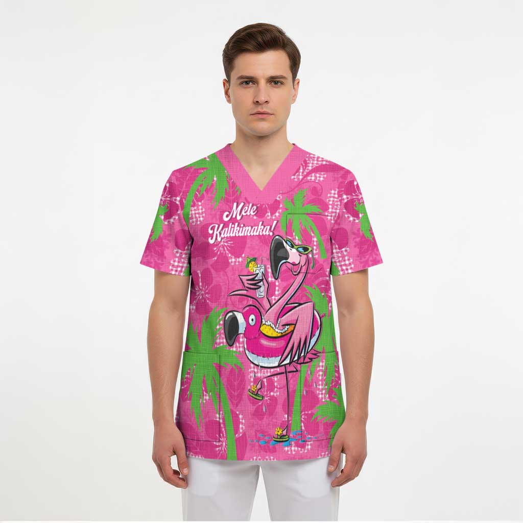Aloha Hawaii Christmas Scrub Top Mele Kalikimaka Chill Flamingo Palaka Quilt Motifs LT14 - Polynesian Pride