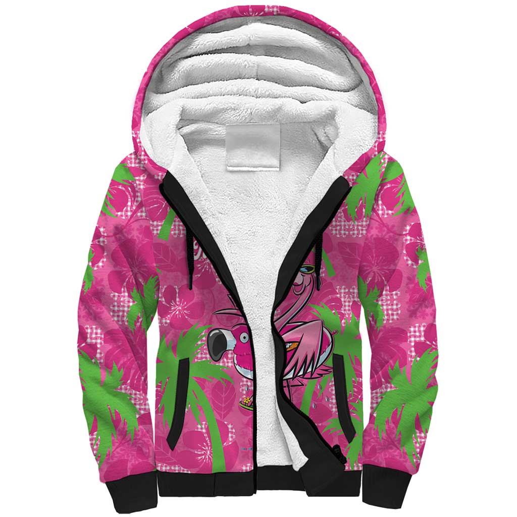 Aloha Hawaii Christmas Sherpa Hoodie Mele Kalikimaka Chill Flamingo Palaka Quilt Motifs LT14 Unisex Pink - Polynesian Pride