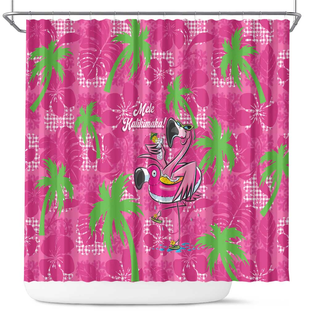 Aloha Hawaii Christmas Shower Curtain Mele Kalikimaka Chill Flamingo Palaka Quilt Motifs LT14 Pink - Polynesian Pride