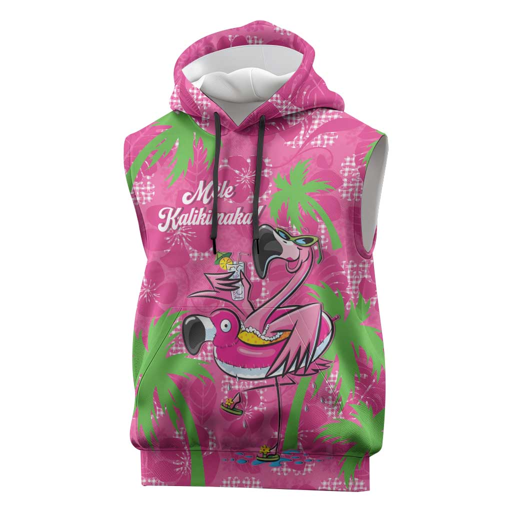 Aloha Hawaii Christmas Sleeveless Hoodie Mele Kalikimaka Chill Flamingo Palaka Quilt Motifs - Polynesian Pride