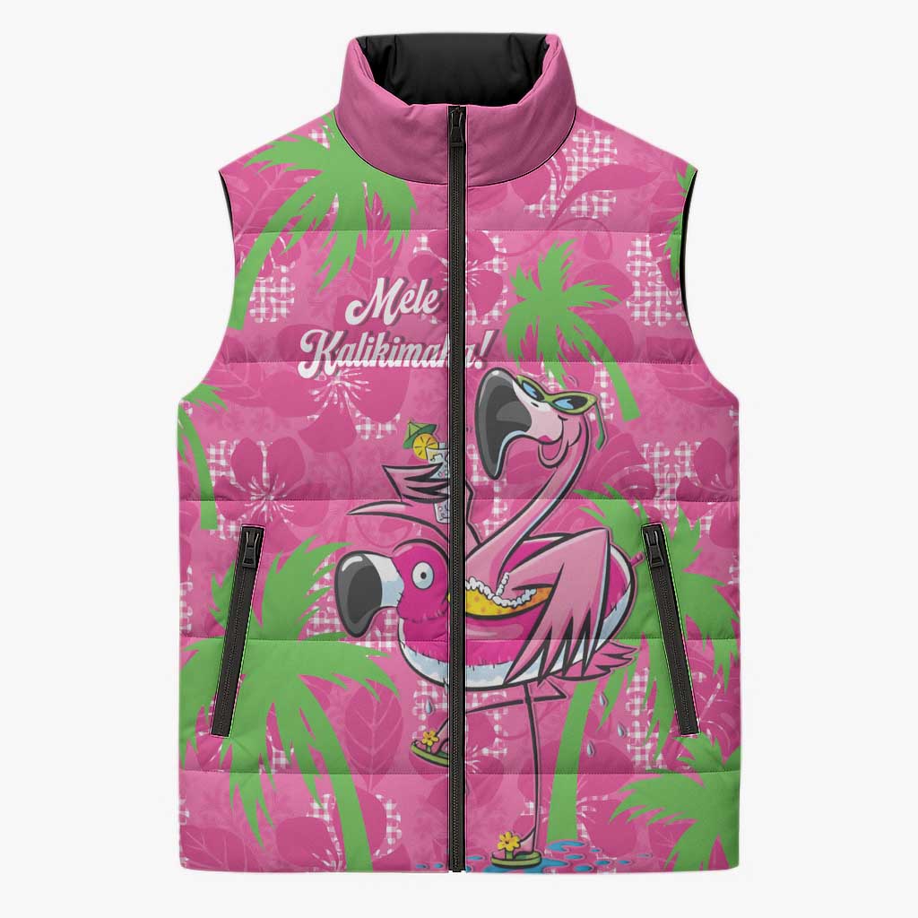 Aloha Hawaii Christmas Sleeveless Puffer Jacket Mele Kalikimaka Chill Flamingo Palaka Quilt Motifs LT14 Unisex Pink - Polynesian Pride