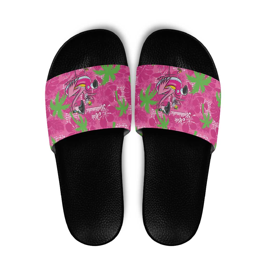 Aloha Hawaii Christmas Slide Sandals Mele Kalikimaka Chill Flamingo Palaka Quilt Motifs LT14 Pink - Polynesian Pride