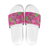 Aloha Hawaii Christmas Slide Sandals Mele Kalikimaka Chill Flamingo Palaka Quilt Motifs LT14 Pink - Polynesian Pride