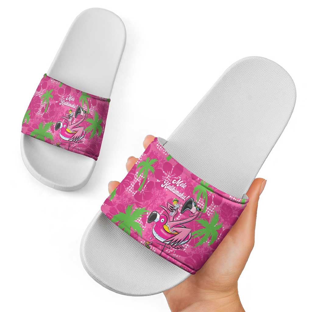 Aloha Hawaii Christmas Slide Sandals Mele Kalikimaka Chill Flamingo Palaka Quilt Motifs LT14 - Polynesian Pride