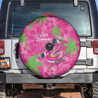 Aloha Hawaii Christmas Spare Tire Cover Mele Kalikimaka Chill Flamingo Palaka Quilt Motifs LT14 Pink - Polynesian Pride