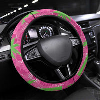 Aloha Hawaii Christmas Steering Wheel Cover Mele Kalikimaka Chill Flamingo Palaka Quilt Motifs LT14 Universal Fit Pink - Polynesian Pride