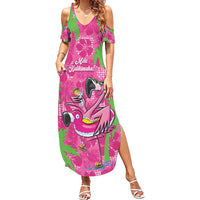 Aloha Hawaii Christmas Summer Maxi Dress Mele Kalikimaka Chill Flamingo Palaka Quilt Motifs LT14 Women Pink - Polynesian Pride