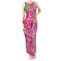 Aloha Hawaii Christmas Tank Maxi Dress Mele Kalikimaka Chill Flamingo Palaka Quilt Motifs LT14 Women Pink - Polynesian Pride