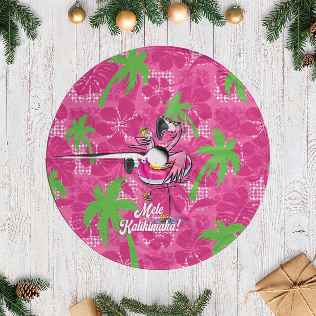 Aloha Hawaii Christmas Tree Skirt Mele Kalikimaka Chill Flamingo Palaka Quilt Motifs LT14 Casual Pink - Polynesian Pride