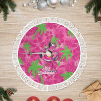Aloha Hawaii Christmas Tree Skirt Mele Kalikimaka Chill Flamingo Palaka Quilt Motifs LT14 Fringed Pink - Polynesian Pride